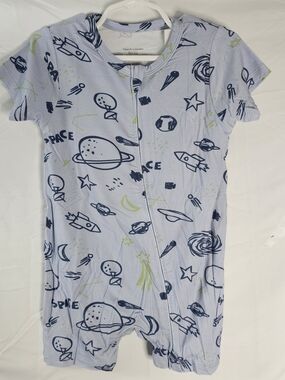 NWT Bamboo Baby Light Blue Space Print Short Sleeve Romper 18-24m